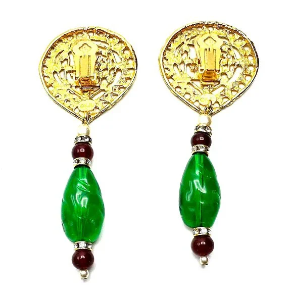 Vintage Kenneth Jay Lane Ornate Gold Clip-on Earrings — KJL Couture Collection - Picture 2 of 9